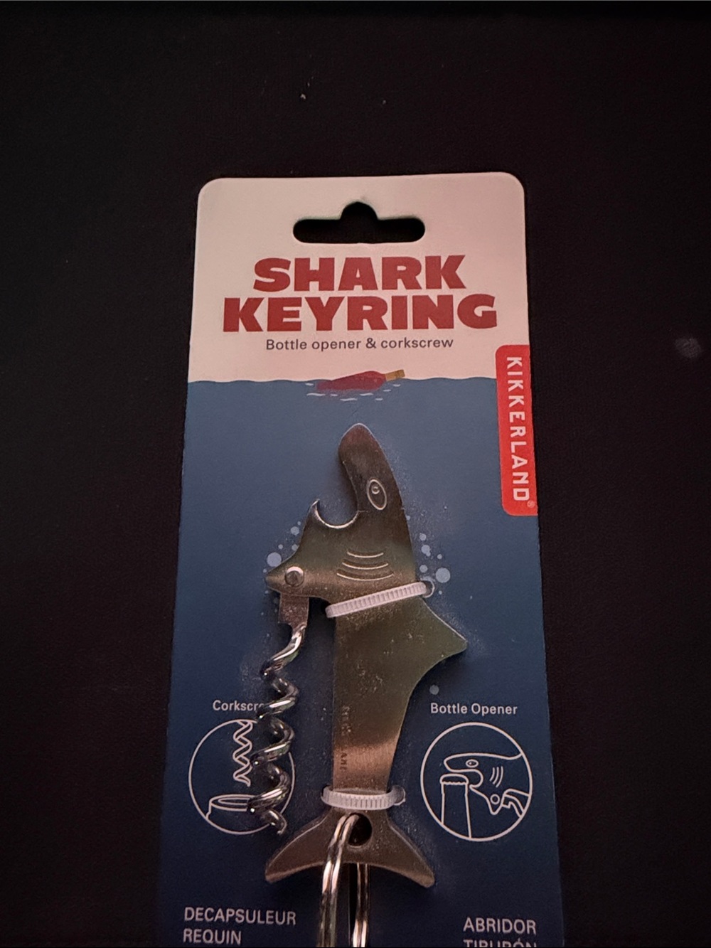 Kikkerland Shark Keyring Bottle Opener & Corkscrew - Silver
